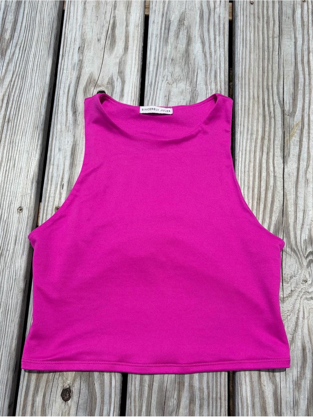 Sincerely Jules Tank Top Crop Top Baby Tee Sleeveless Boho Size L Dark Hot Pink